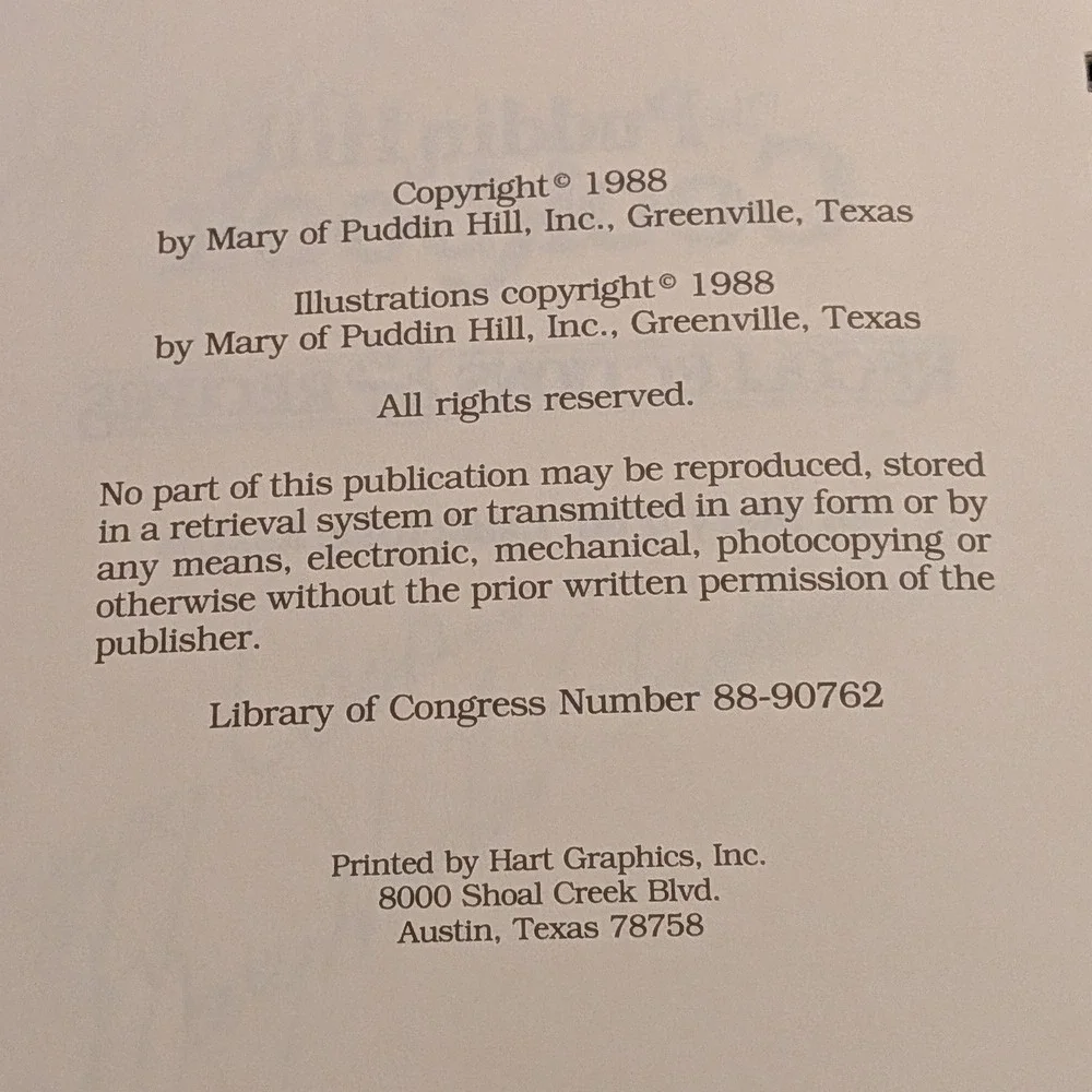 SIGNED The Puddin Hill‎ Cookbook Recollections & Recipes Hardcover 1988 Texas